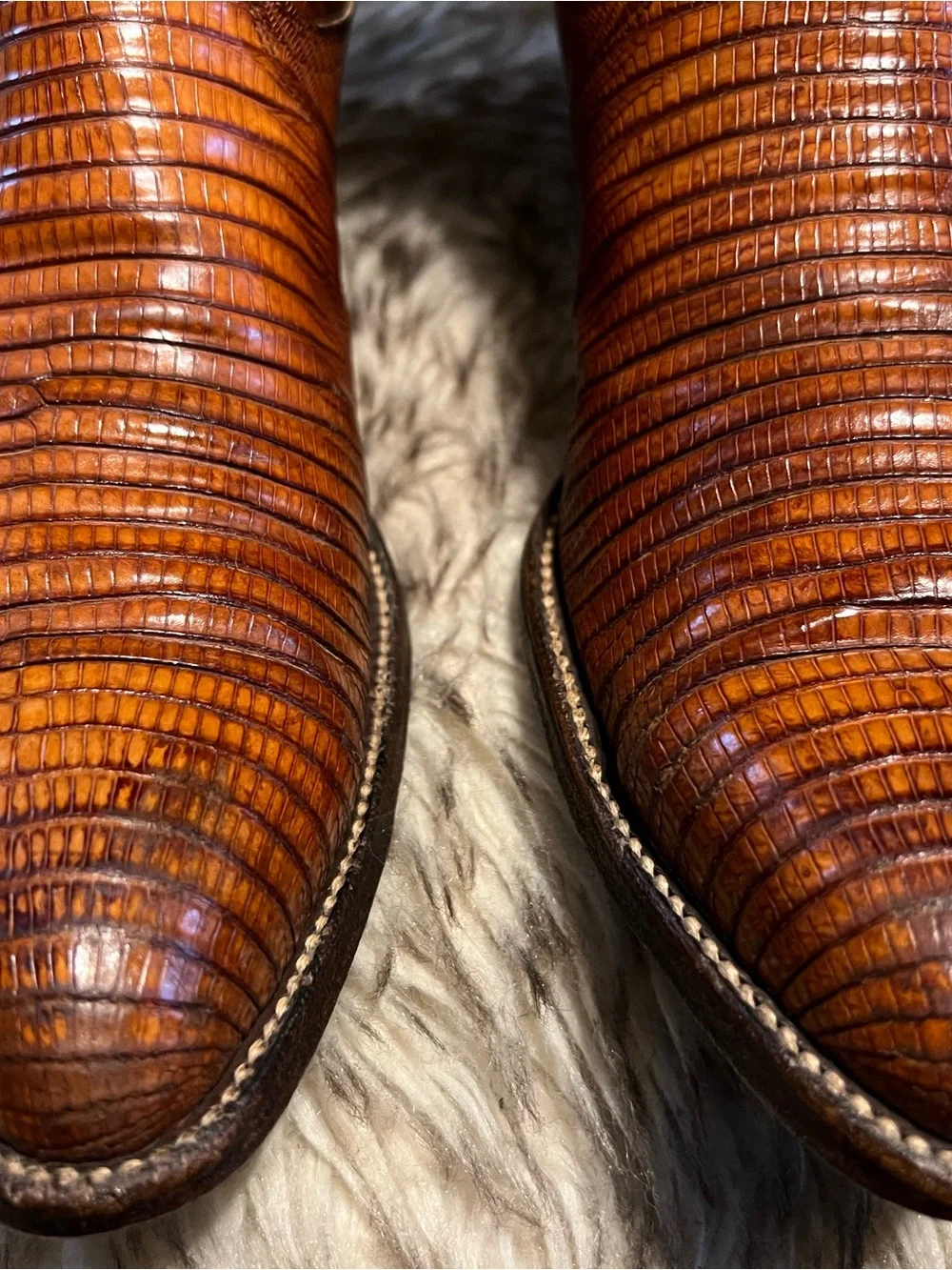 Dan Post Cognac Brown Lizard & Leather Exotic-Texture Western Boots Sz 11.5 D